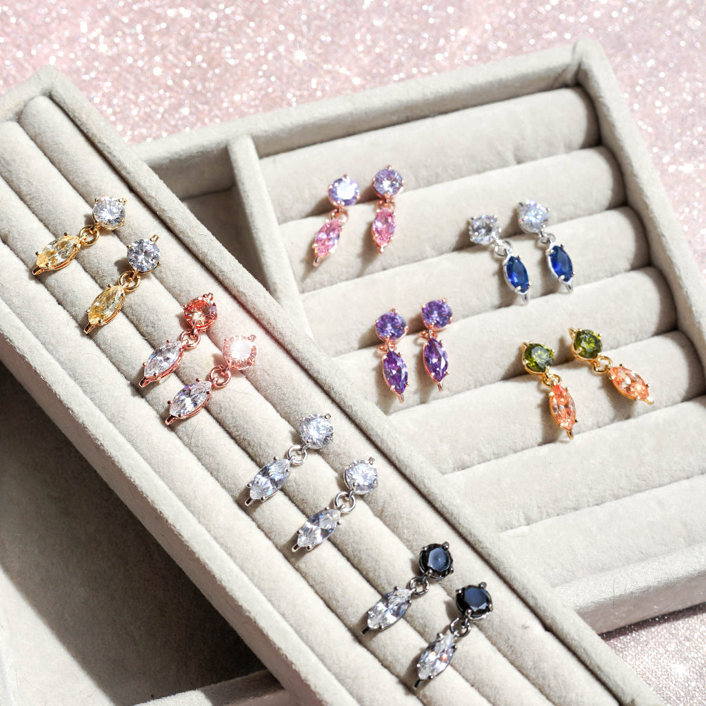 Mini Gems Earrings [Champagne color]