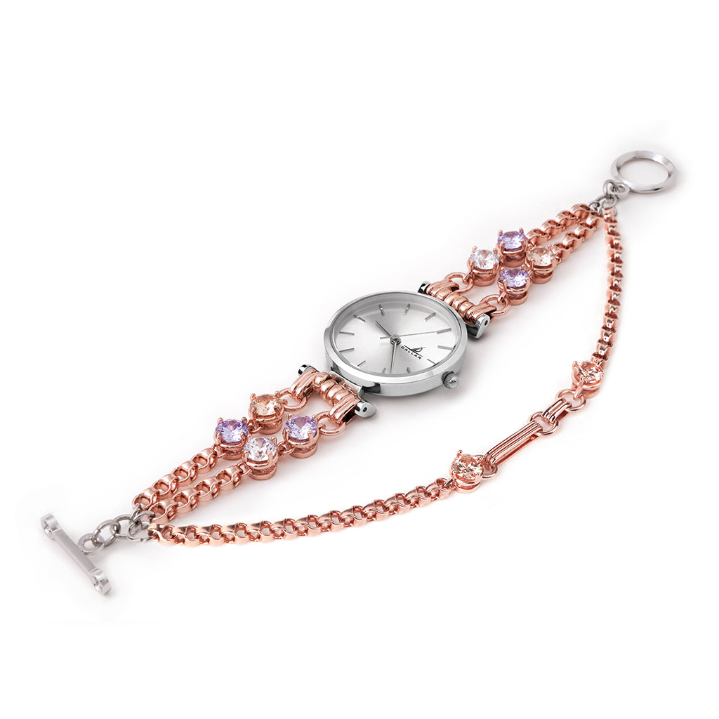 Double Mini Gems Watch with Chain [Pink gold]