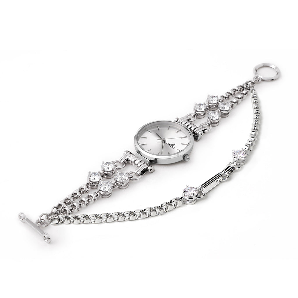 Double Mini Gems Watch with Chain [White gold]