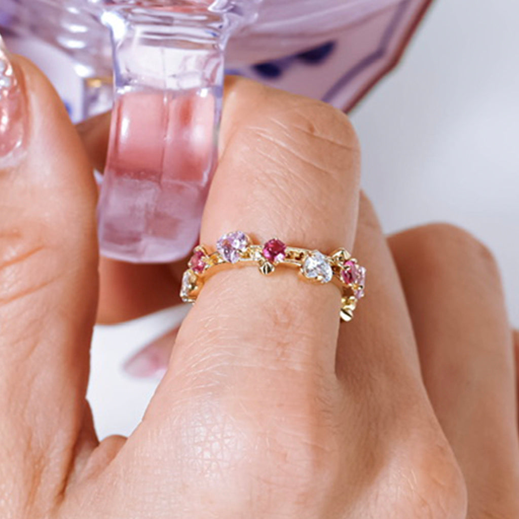 Mini Love Song Ring [Shocking pink gems/Yellow gold]