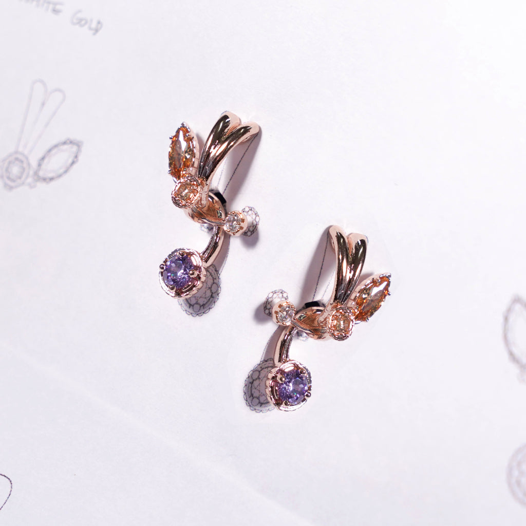 Grand Floral Earrings [Lavender/Champagne gems]