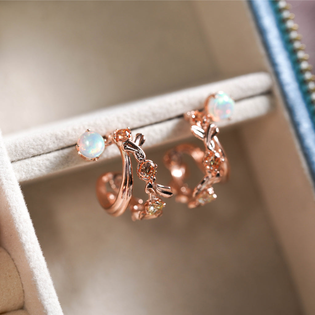 Dancing Floral Earrings [Opal/Champagne gems]