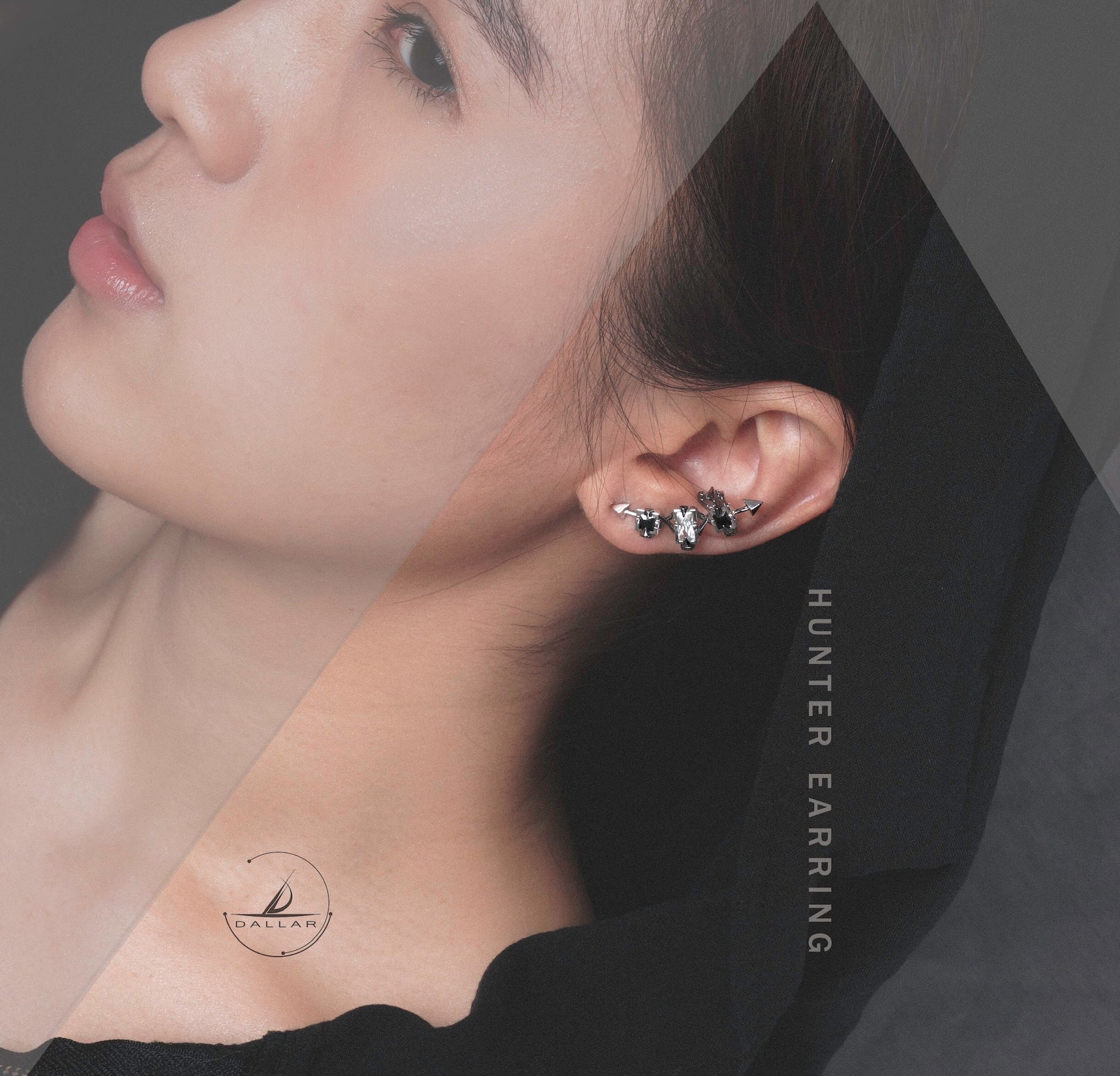Hunter Earrings [Black/White gems]