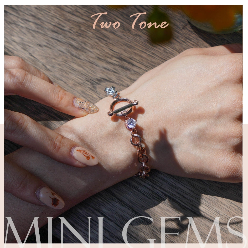 Mini Gems Two Tone Bracelet [Pink/White gold]