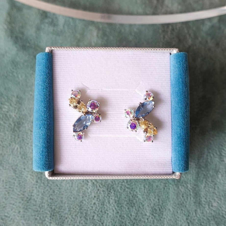 Butterfly Earrings [Unicorn/Light blue/Yellow gems]