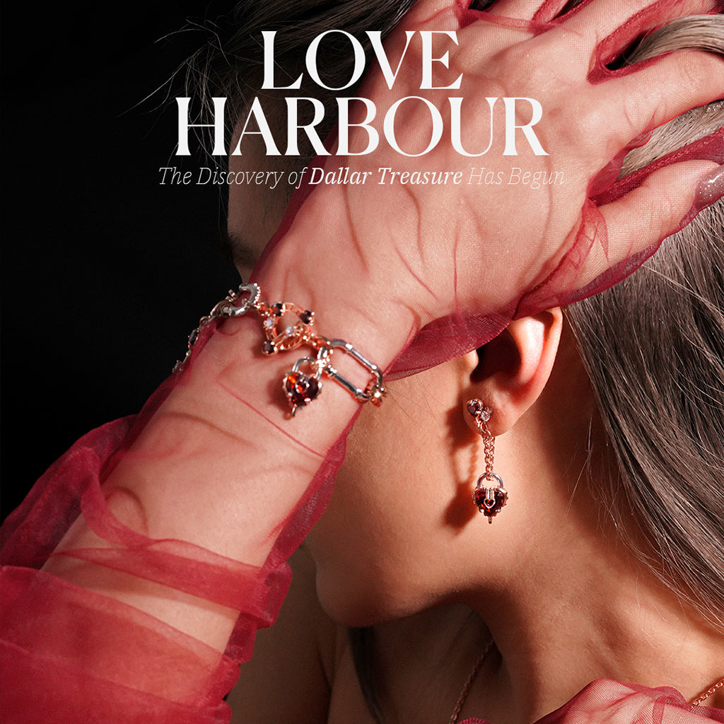 Richy Love Harbour Earrings [Red gems/Pink gold]