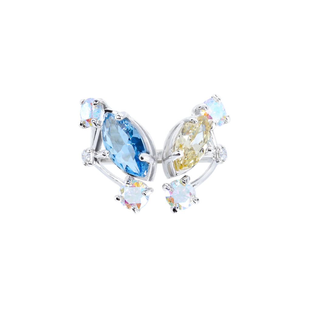 Butterfly Ring [Unicorn/Light blue/Yellow gems]