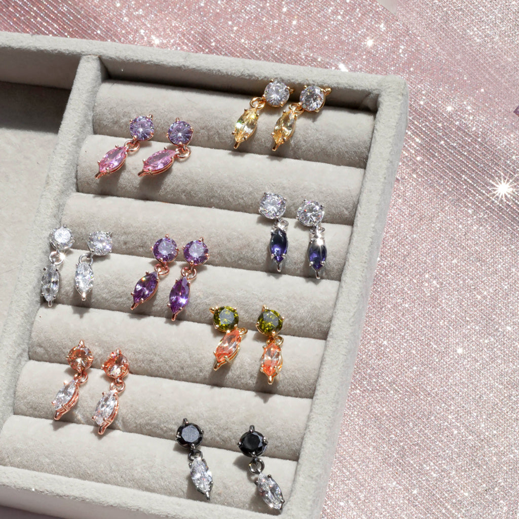 Mini Gems Earrings [Champagne color]