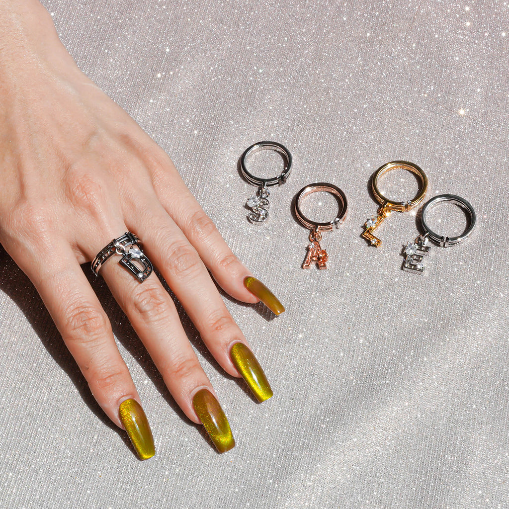 Classy X Mini Alphabet Ring [Black gold]