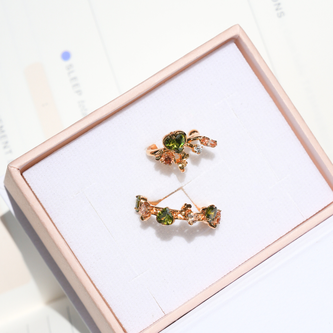 Mini Love Song Ring [Olive green, Champagne gem / Yellow gold]