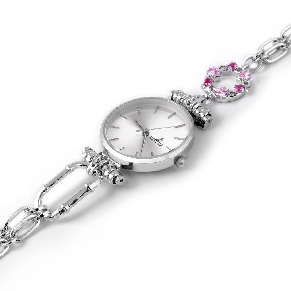 Classy Love Harbour Watch [Pink gems/White gold]