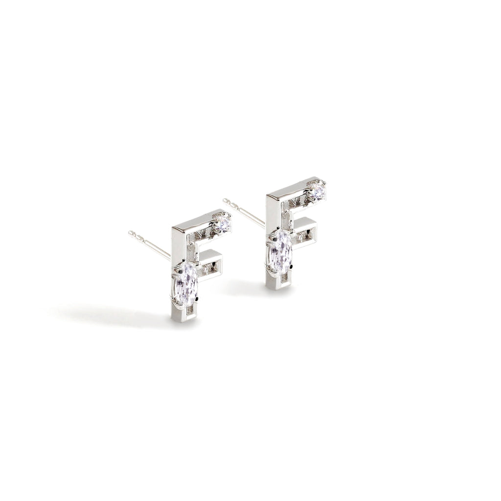 Mini New Alphabet Stud Earrings [White gold]