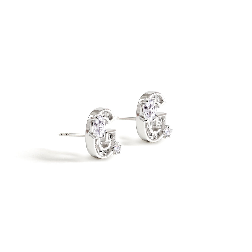 Mini New Alphabet Stud Earrings [White gold]