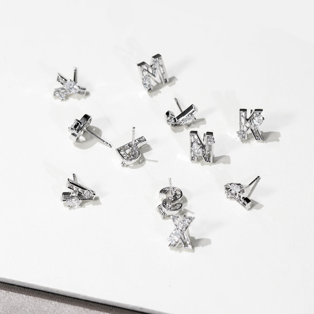 Mini New Alphabet Stud Earrings [White gold]