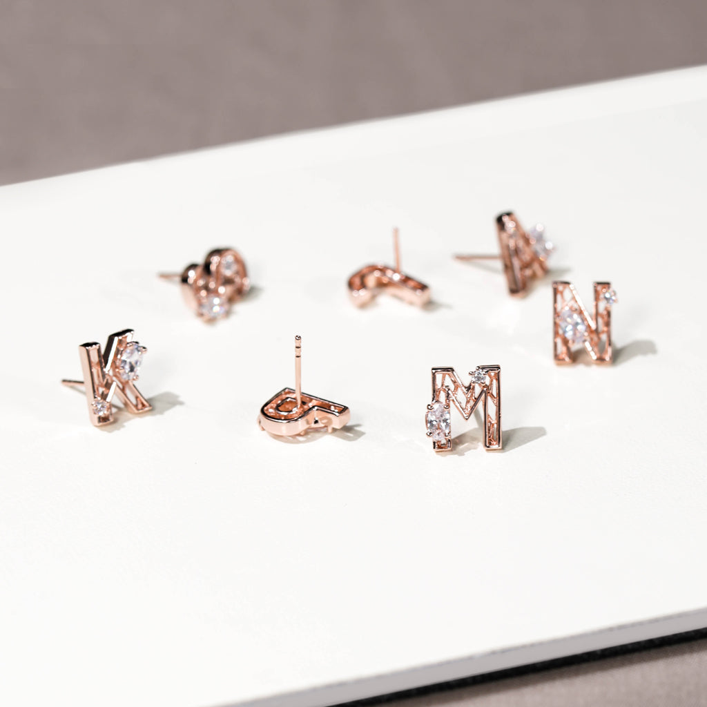 Mini New Alphabet Stud Earrings [Pink gold]