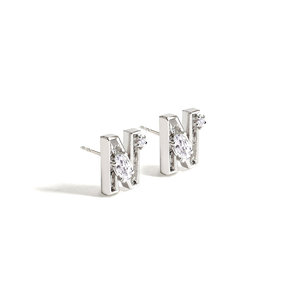 Mini New Alphabet Stud Earrings [White gold]