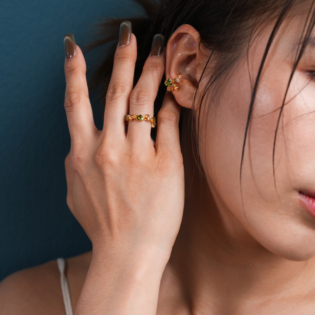 Mini Love Song Ring [Olive green, Champagne gem / Yellow gold]