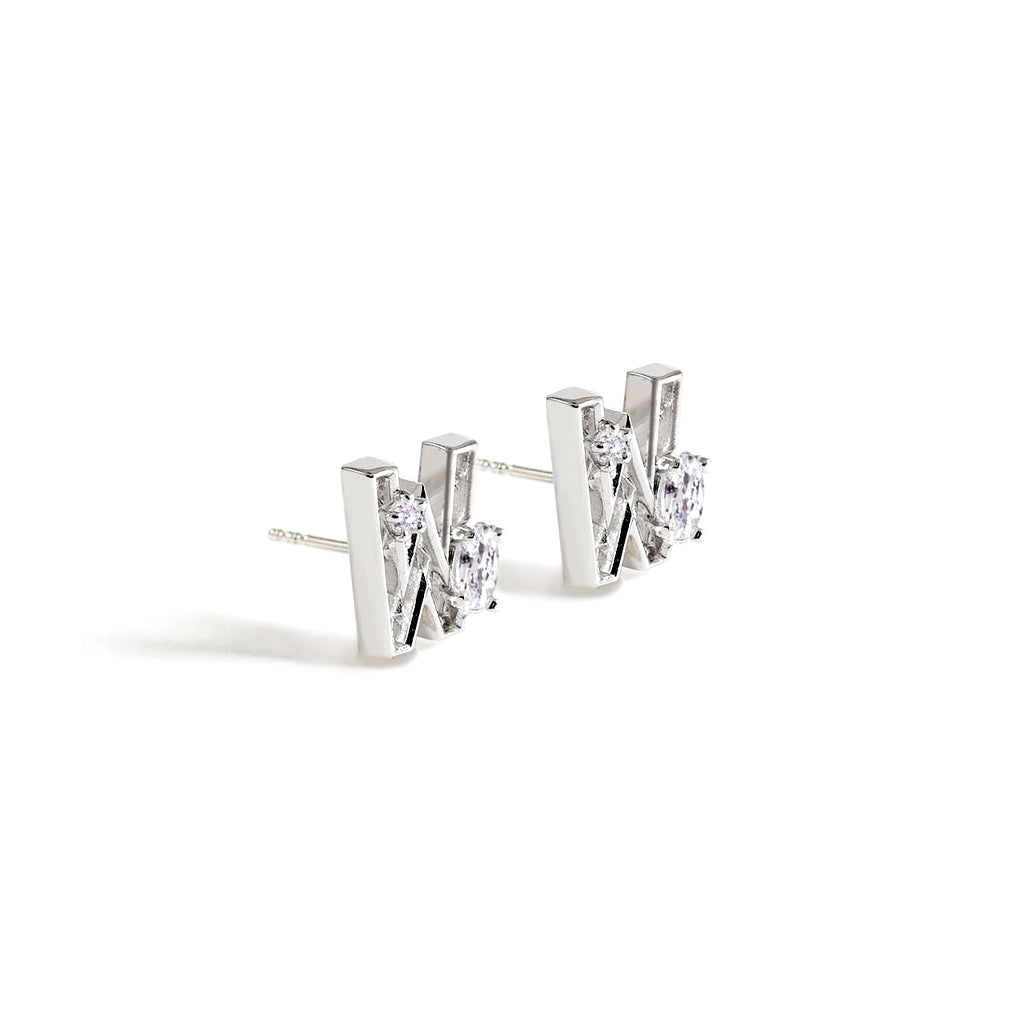 Mini New Alphabet Stud Earrings [White gold]