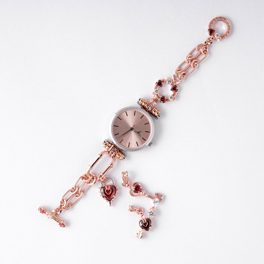 Classy Love Harbour Watch [Red gems/Pink gold]