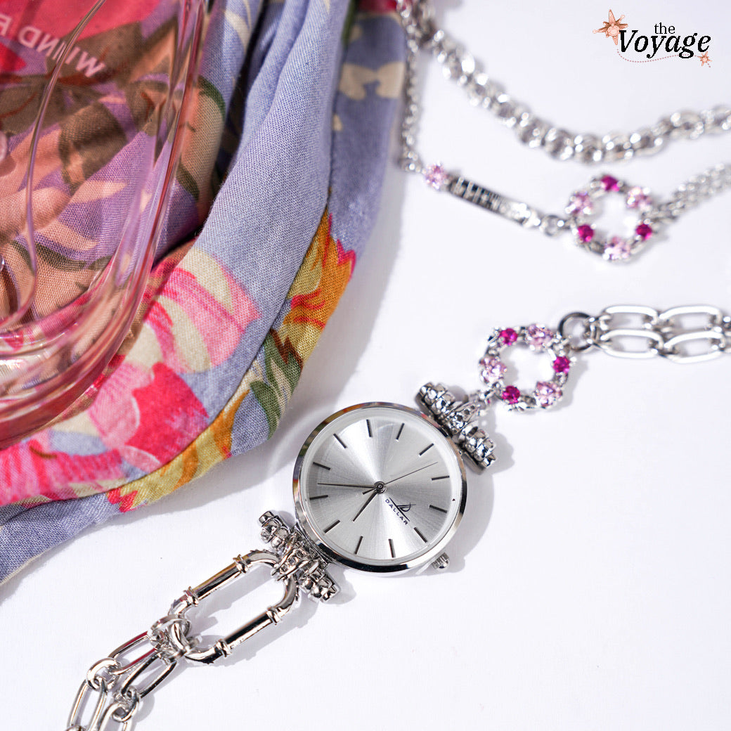 Classy Love Harbour Watch [Pink gems/White gold]