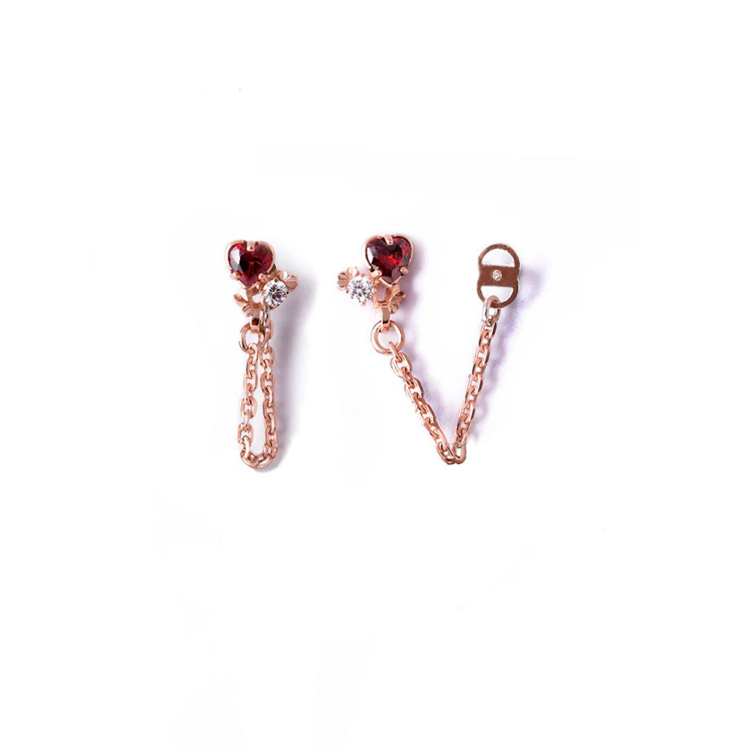 Richy Love Harbour Earrings [Red gems/Pink gold]