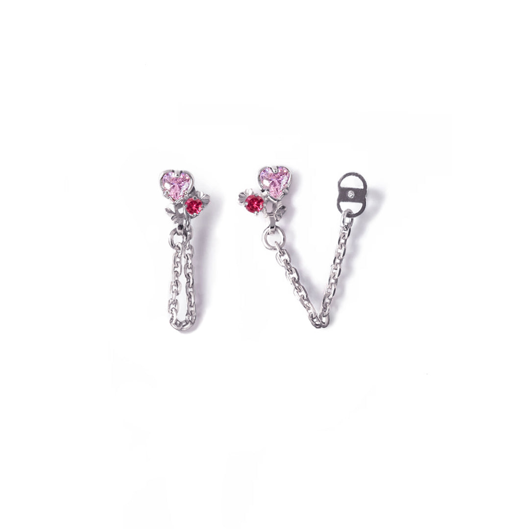 Richy Love Harbour Earrings [Pink gems/White gold]