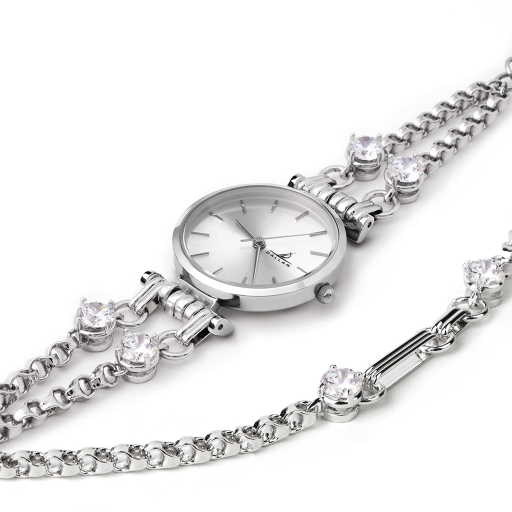 Mini Gems Watch with Chain [White gold]