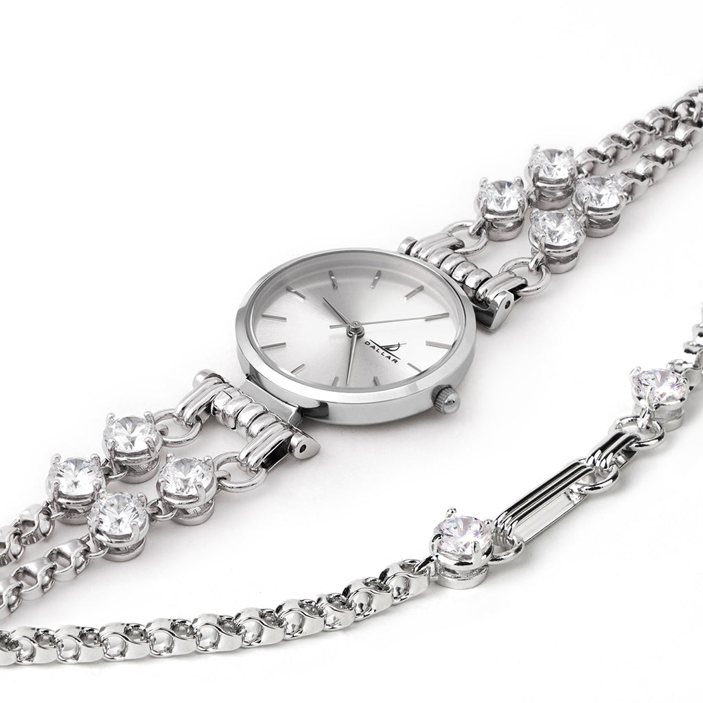 Double Mini Gems Watch with Chain [White gold]