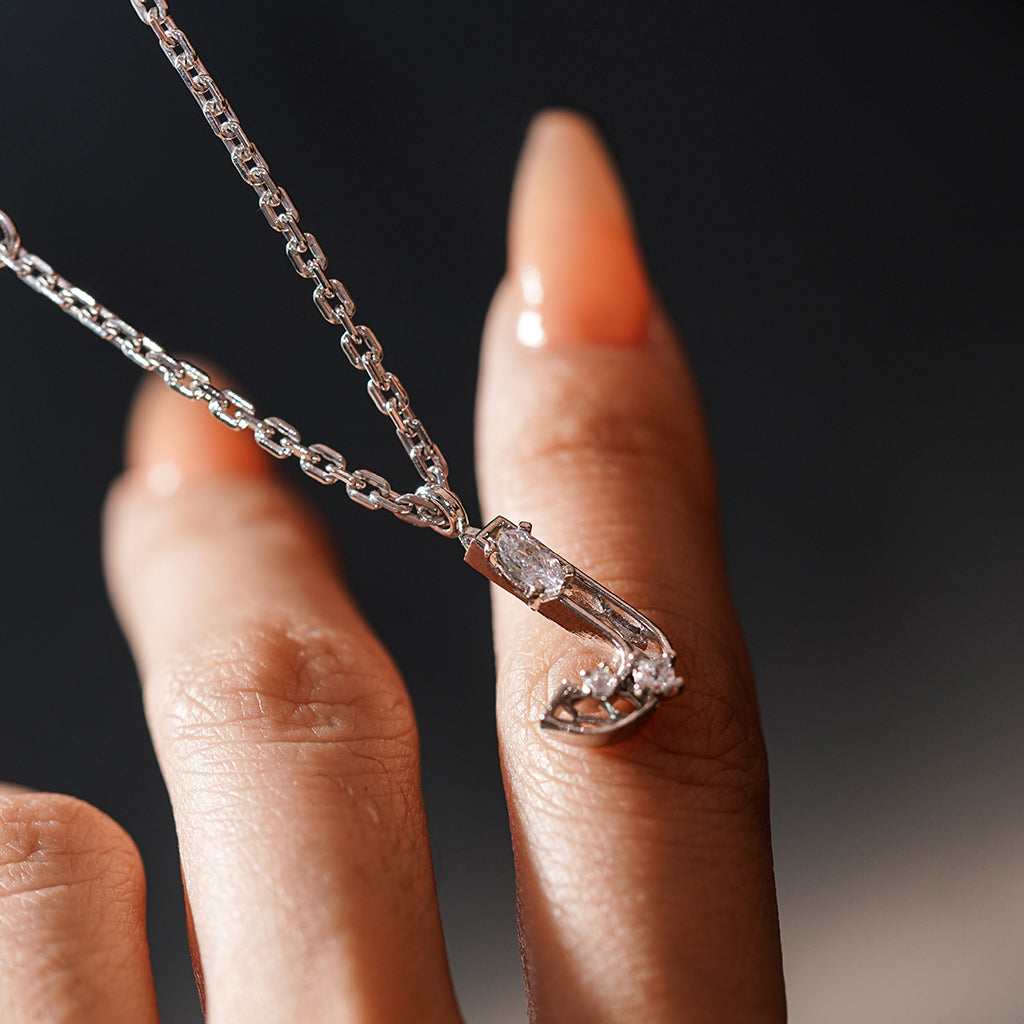 New Alphabet J Necklace [White gems]