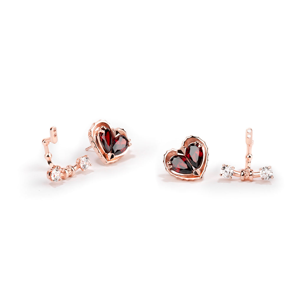 Love Song No.2 Stud Earrings [Red gems/Pink gold]