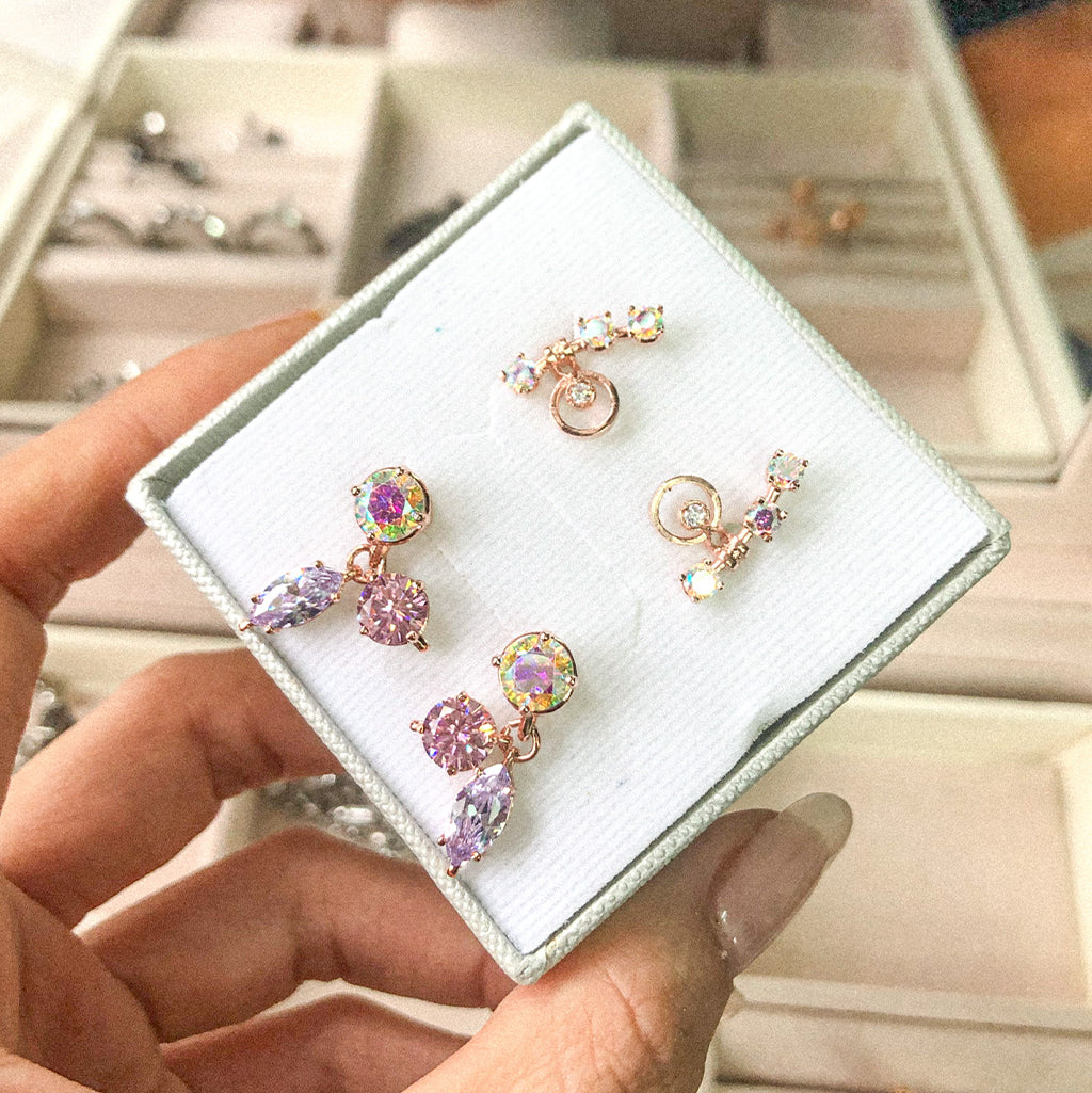 Willow Stud Earrings [Unicorn/Lavender/Pink gems]