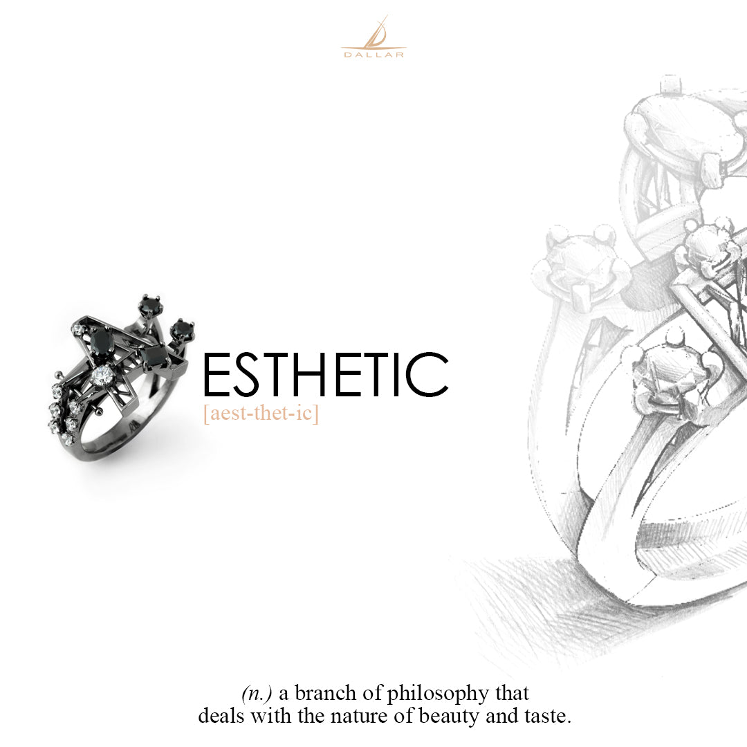 New Alphabet A Ring [Black/White gems]