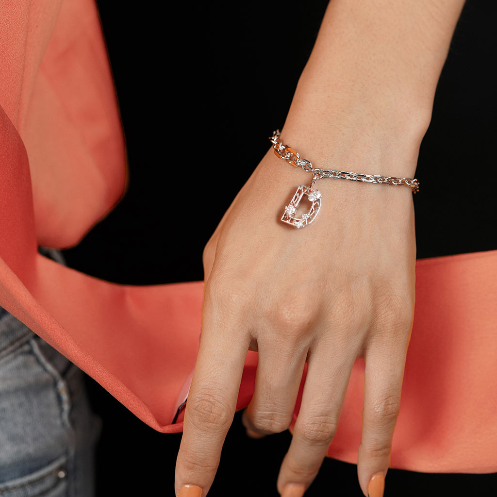 New Alphabet D Bracelet [White gems]