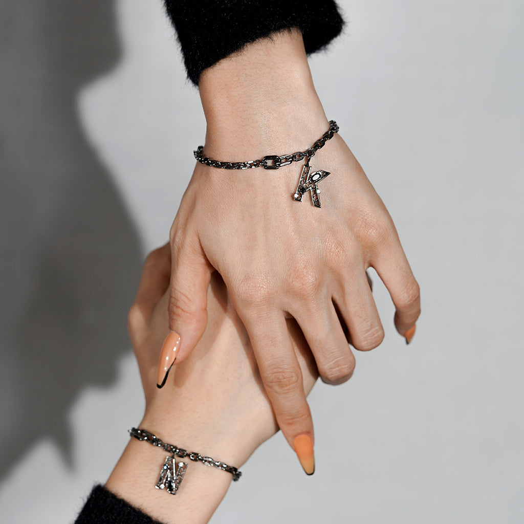 New Alphabet K Bracelet [Black/White gems]