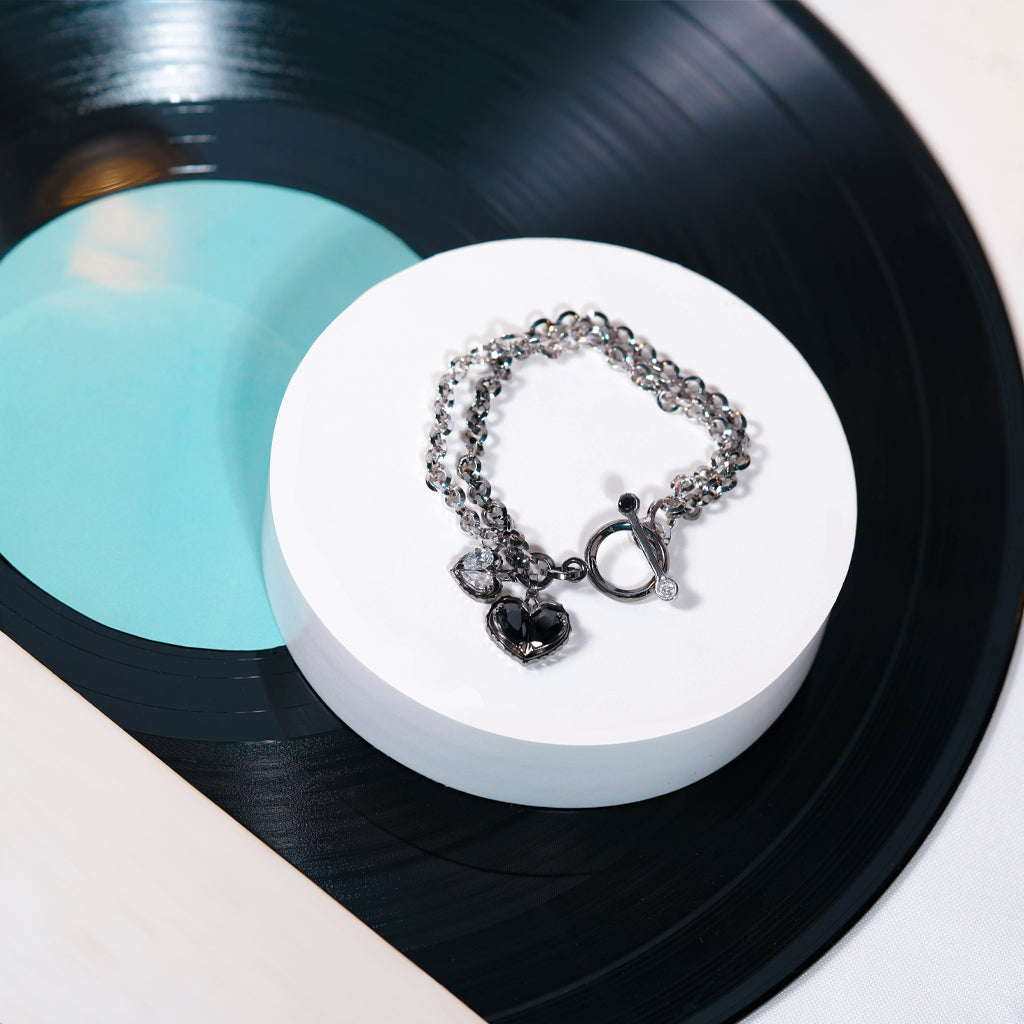 Love Song No.2 Bracelet [White gems/Black gold]