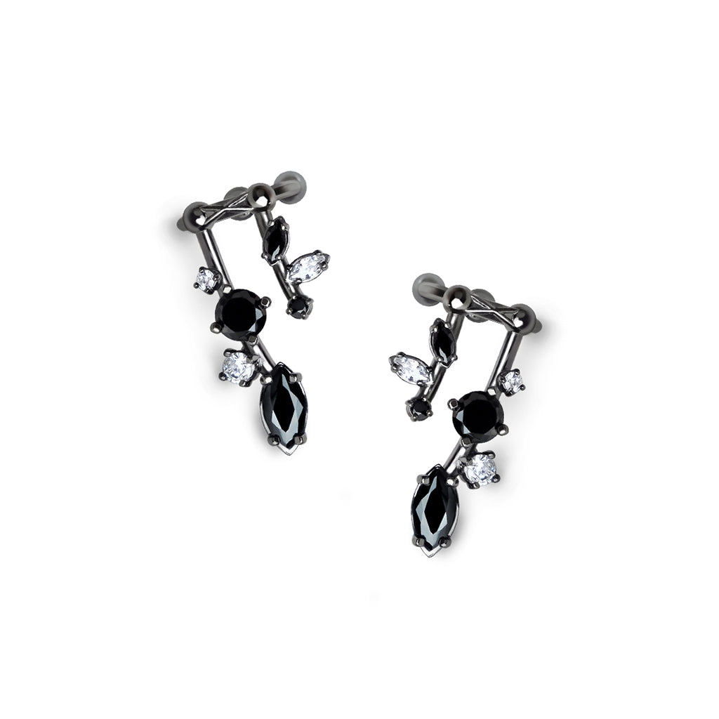 Ivy 1st Sister Cuff Earrings [Black/White gems]