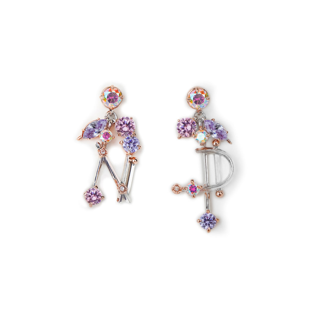 Alphabet X Willow Earrings [Unicorn/Lavender/Pink gems]