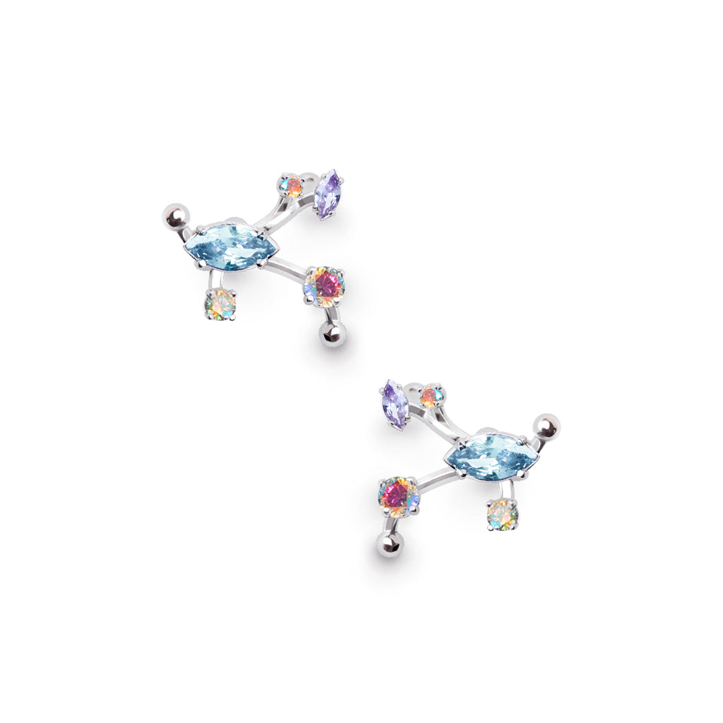 Ivy 2nd Sister Cuff Earrings [Unicorn/Light blue gems]