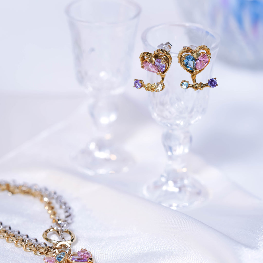 Love Song No.2 Stud Earrings [Pastel gems/Yellow gold]