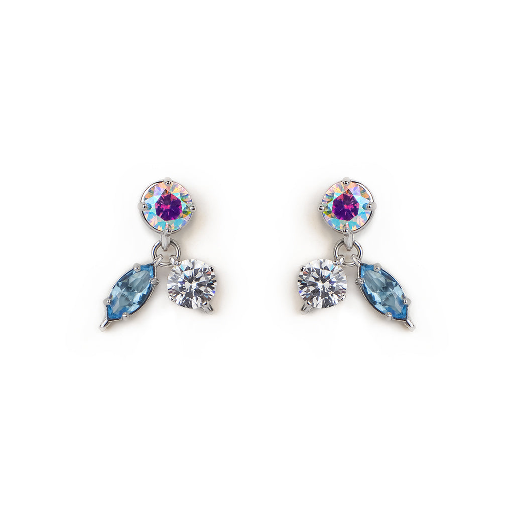 Willow Stud Earrings [Unicorn/Light blue/White gems]