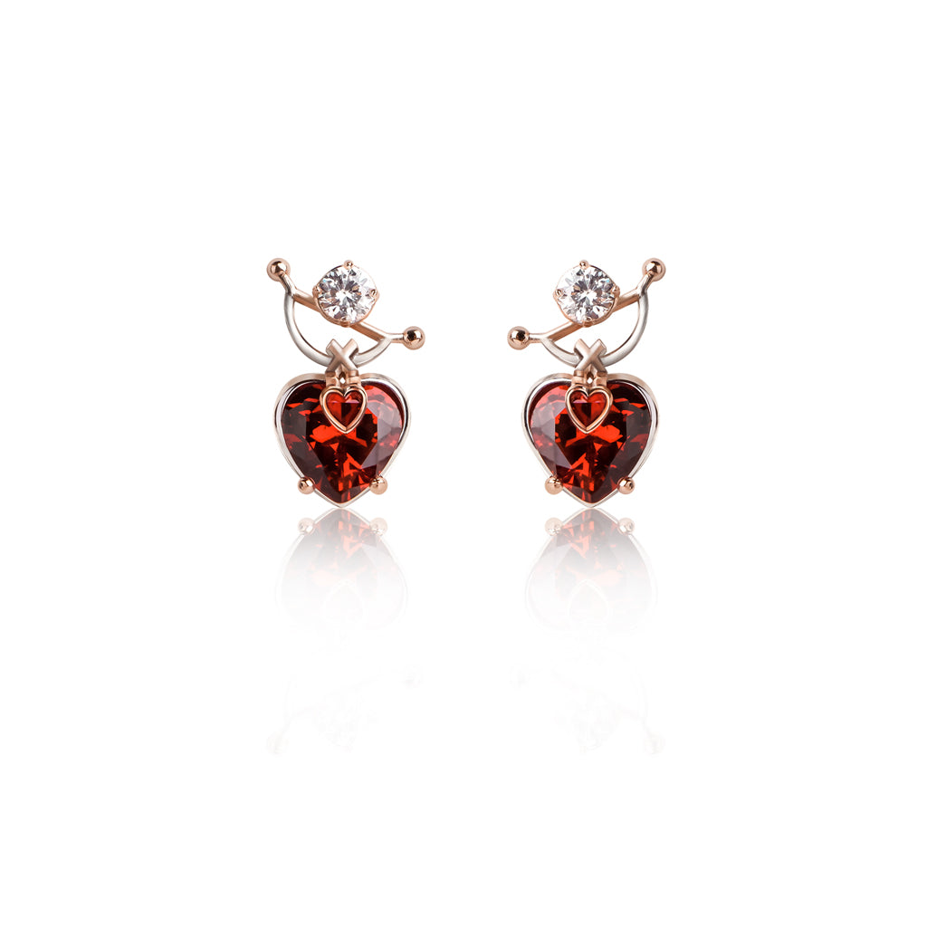 Heart Stud Earrings [Red gems]