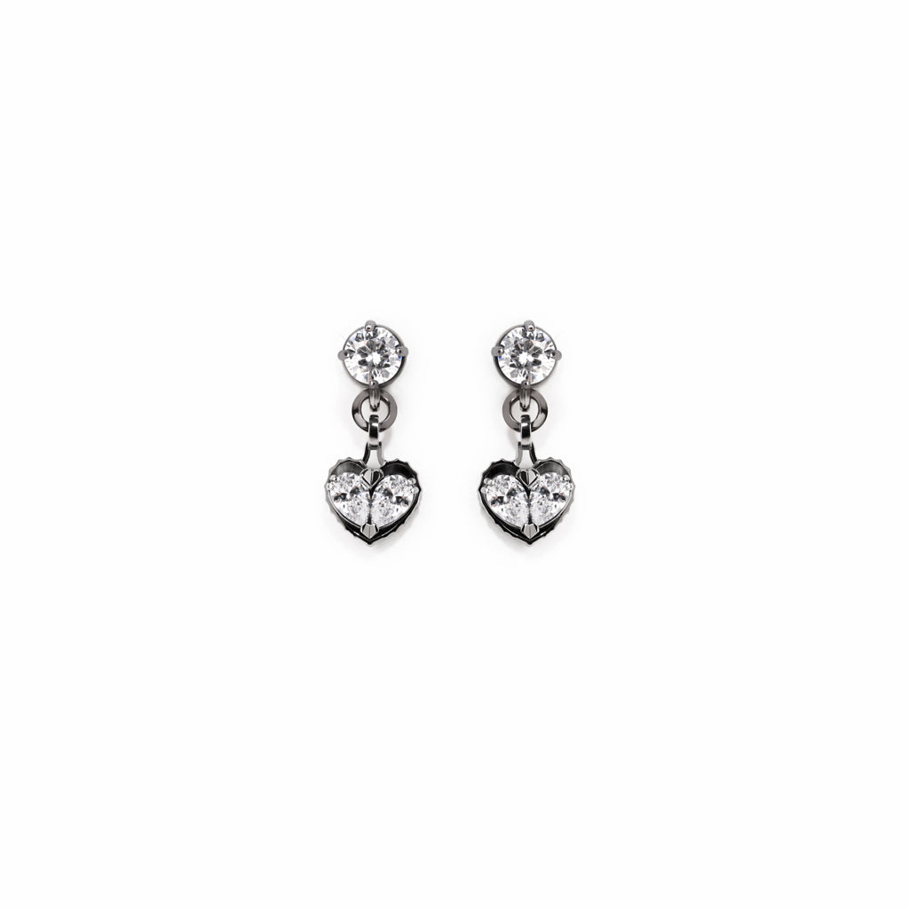 Mini Love Song Stud Earrings [White gems/Black gold]