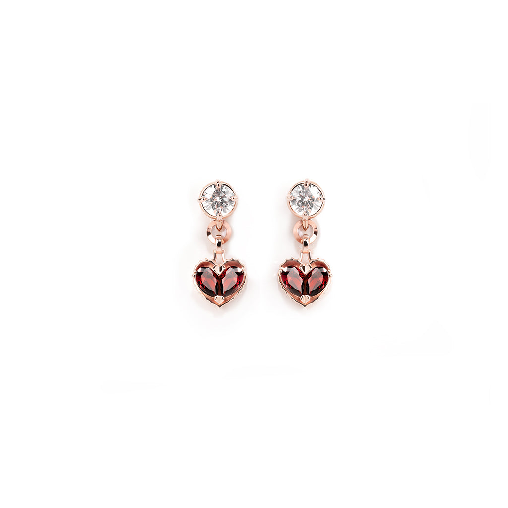 Mini Love Song Stud Earrings [Red gems/Pink gold]