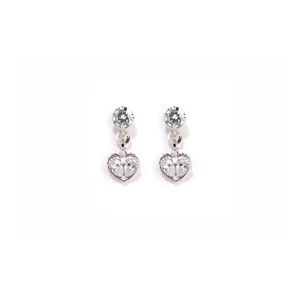 Mini Love Song Stud Earrings [White gems/White gold]