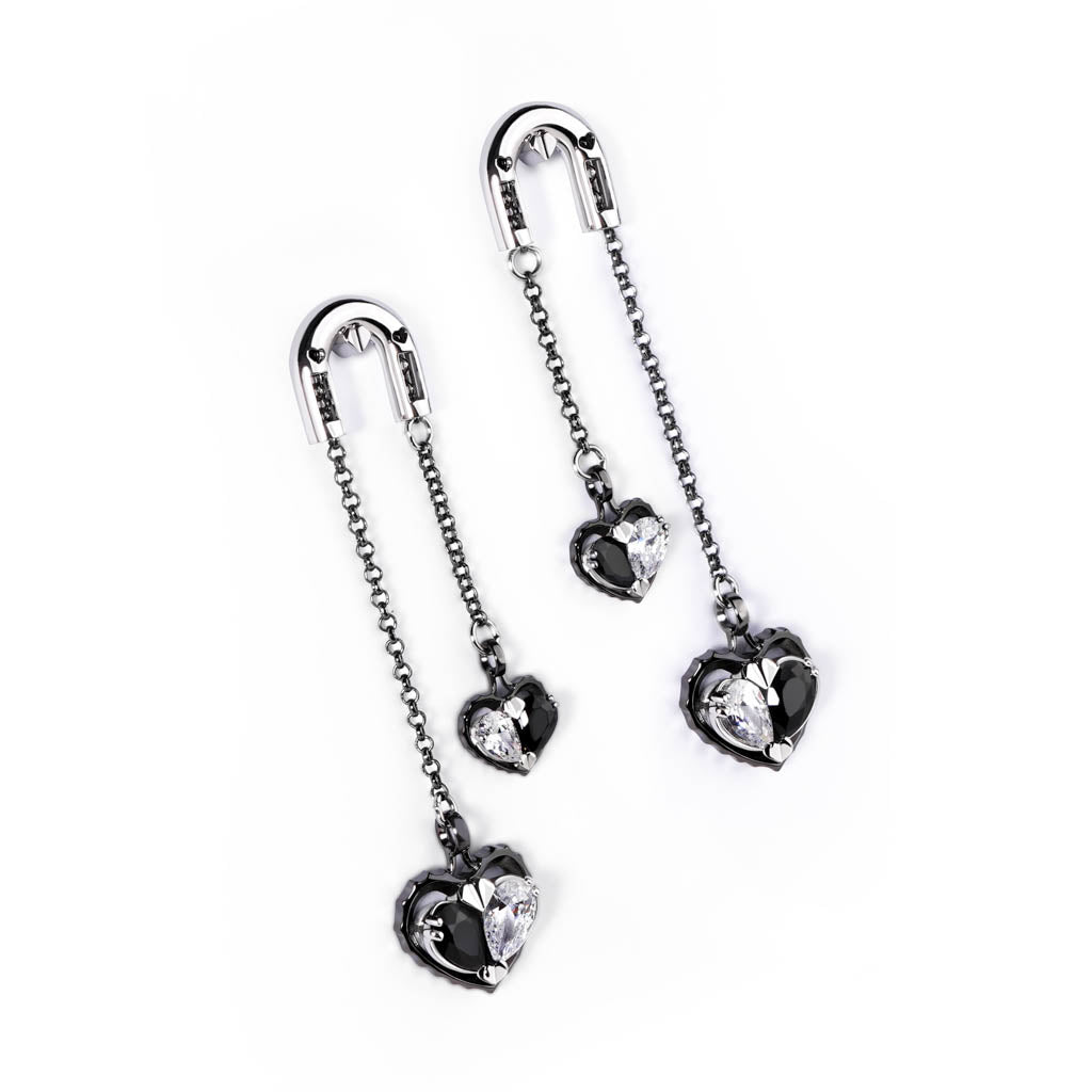 Love Song Long Earrings [Black gems]