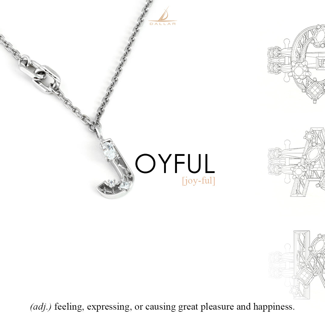 New Alphabet J Necklace [White gems]