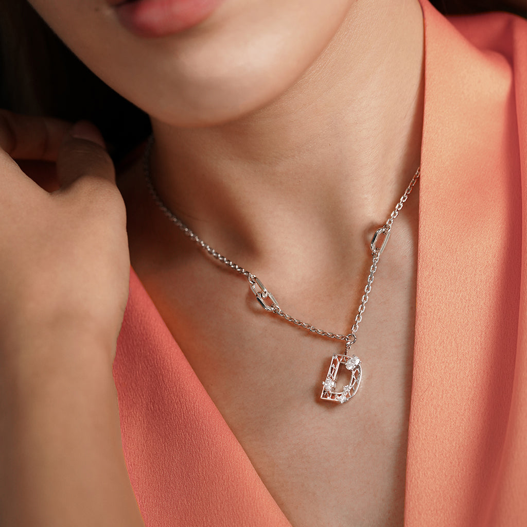 New Alphabet D Necklace [White gems]
