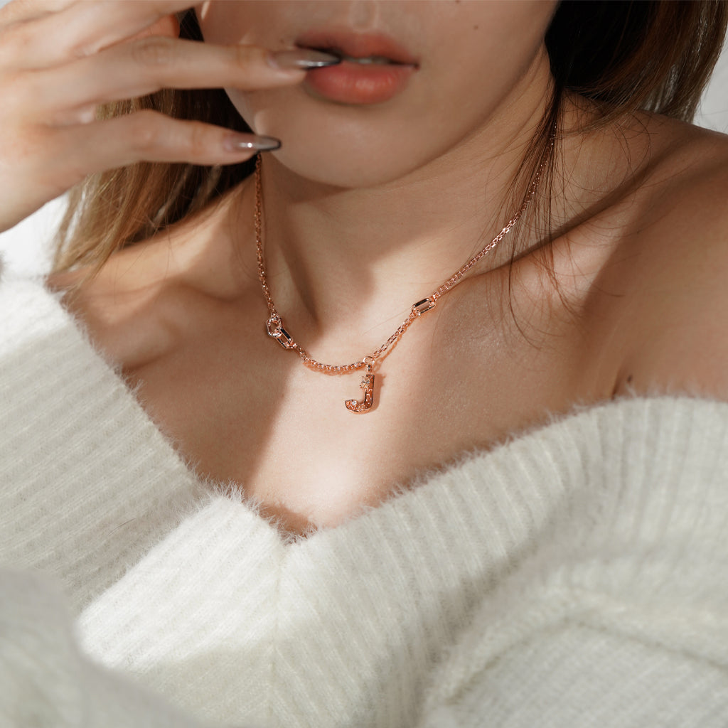 New Alphabet J Necklace [Champagne/White gems]