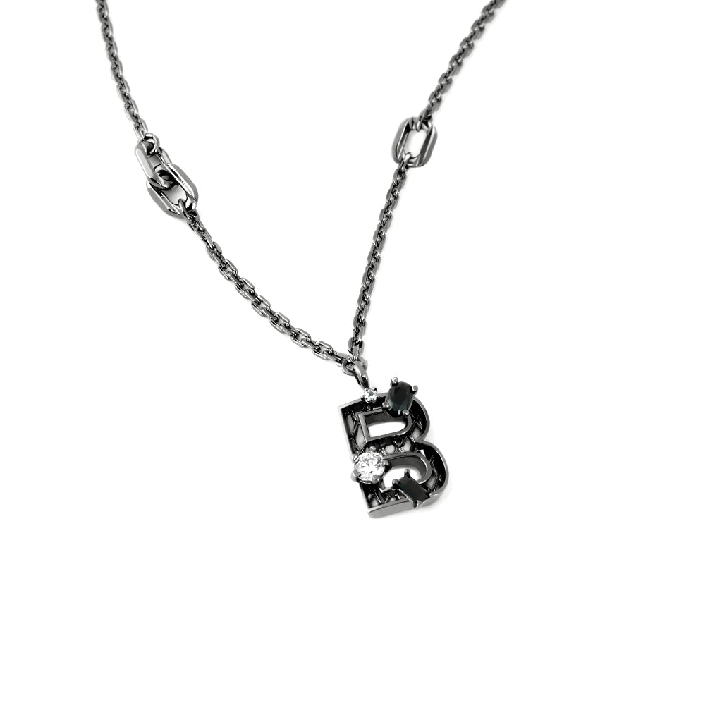 New Alphabet B Necklace [Black/White gems]