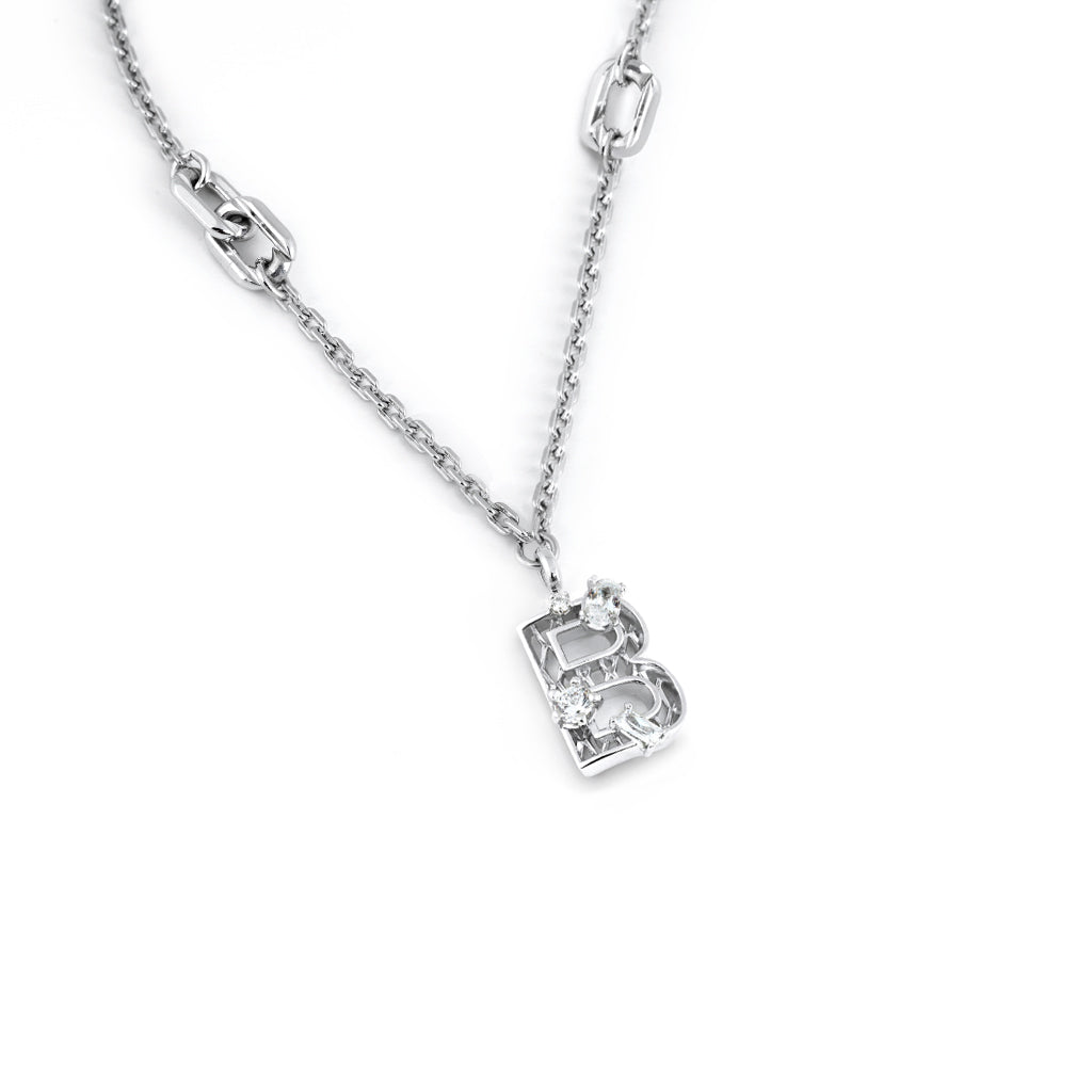 New Alphabet B Necklace [White gems]